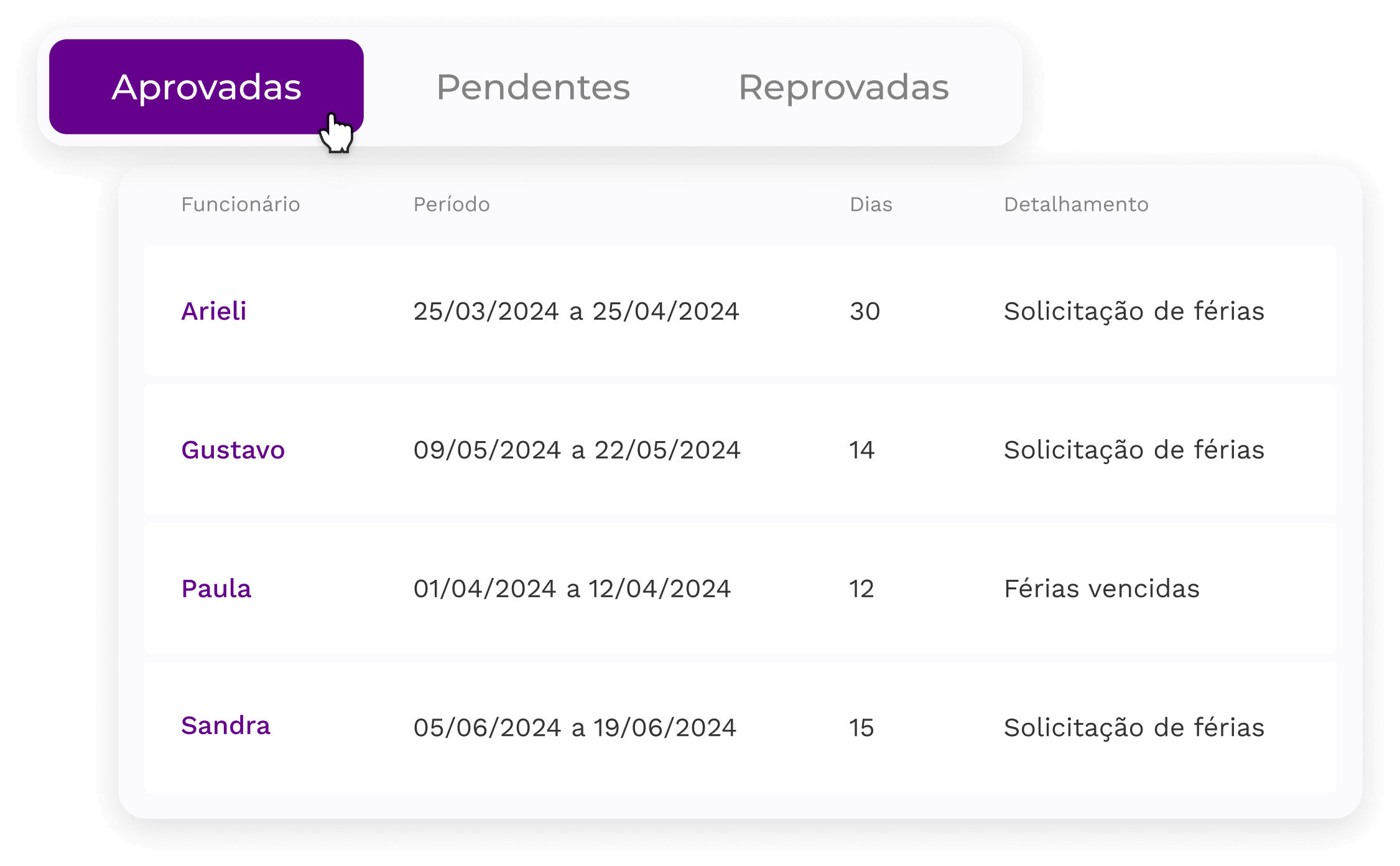 Férias no sistema admin
